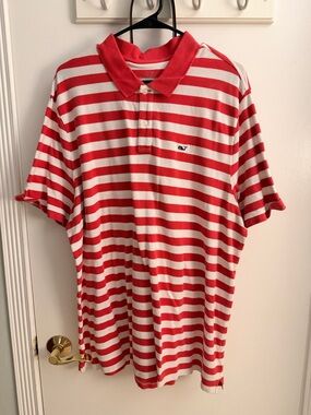 Vineyard Vines Red & White Horizontal Stripe Polo